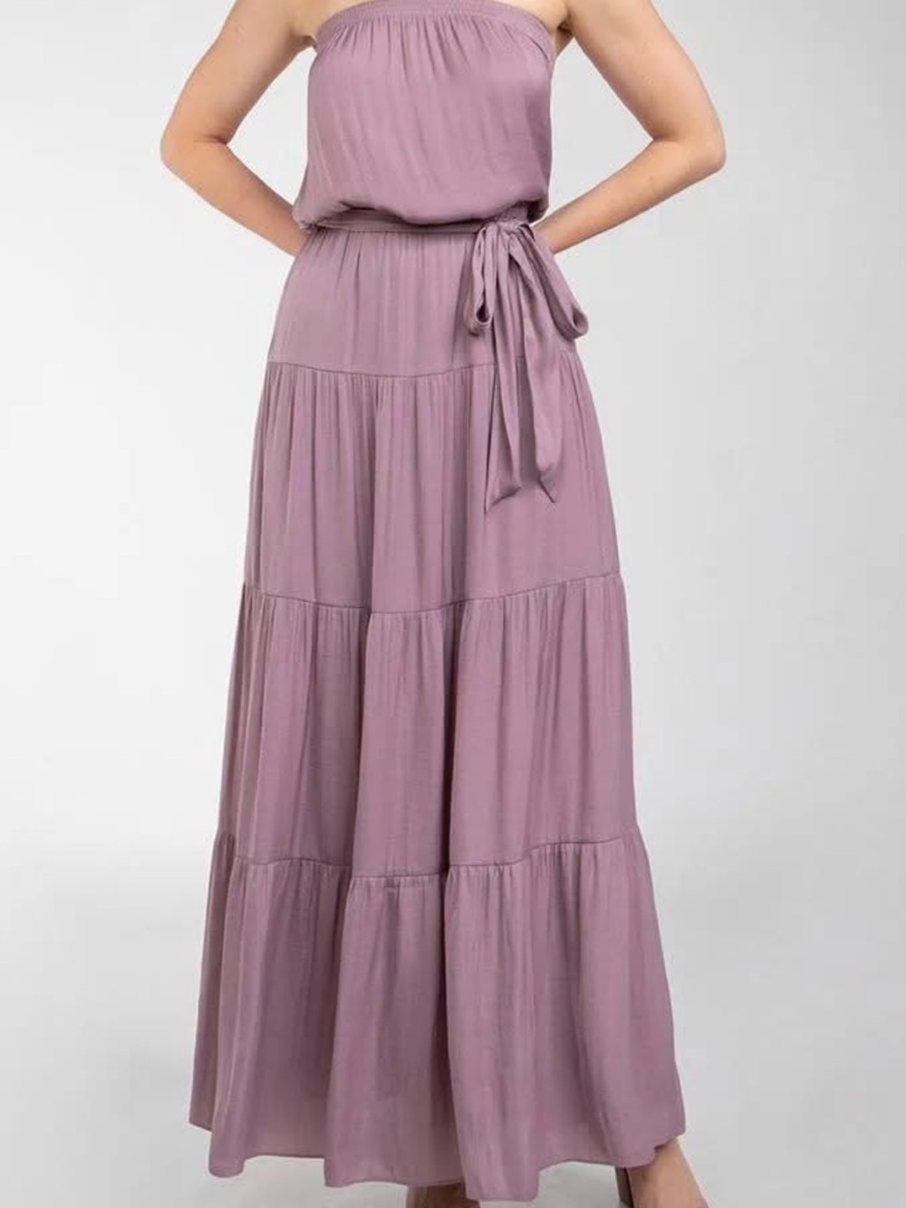 Naked Zebra Isabela Satin Dress Women S Purple Strapless Tiered Maxi Belt Boho